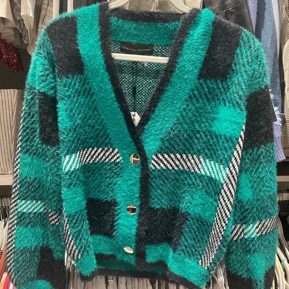 green checkered cardigan